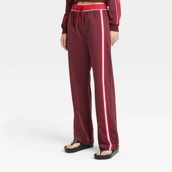 Coca-Cola Track Pants Ladies Medium Drawstring Wide Leg Burgundy Red White - Picture 1 of 8